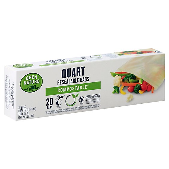 Open Nature Bags Resealable Compostable Quart - 20 Count