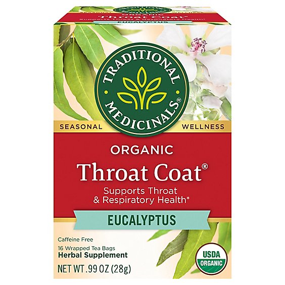 Traditional Medicinals Organic Throat Coat Eucalyptus Herbal Tea Bags - 16 Count