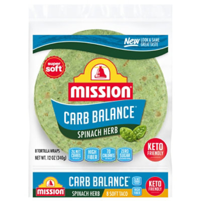 Mission Carb Balance Spinach & Herb Flour Tortillas - Soft Taco Size - 8 Count - Image 1