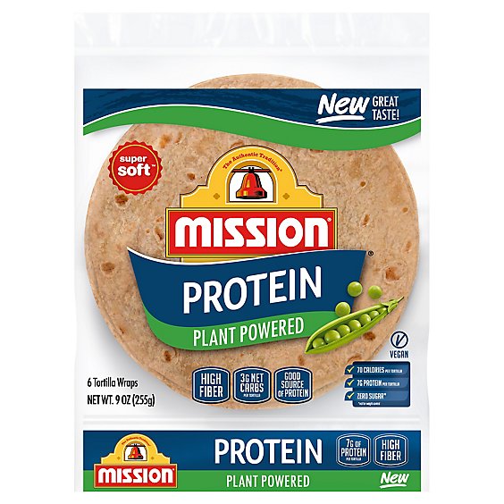 Mission Tortilla Wraps Protein Plant Powered Super Soft 6 Count - 9 OZ