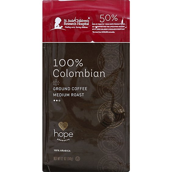 Hope Products Coffee Arabica Ground Medium Roast 100% Colombian - 12 Oz