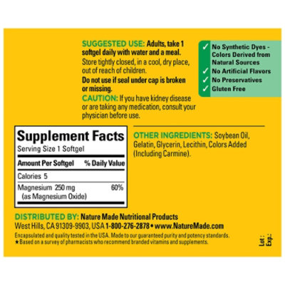 Nature Made Magnesium Soft Gels 250 mg - 90 Count - Image 3
