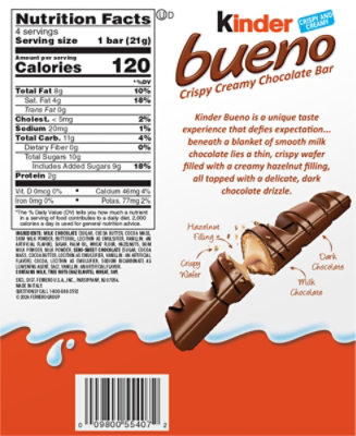 Kinder Bueno Milk Chocolate and Hazelnut Cream 4 Chocolate Bars - 3 Oz - Image 6