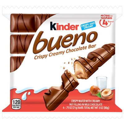 Kinder Bueno Milk Chocolate and Hazelnut Cream 4 Chocolate Bars - 3 Oz - Image 1