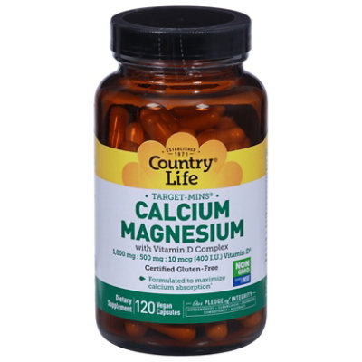 Country Life Target Mins Calcium Magnesium With Vitamin D Complex Vegetarian Capsules - 120 Count - Image 3