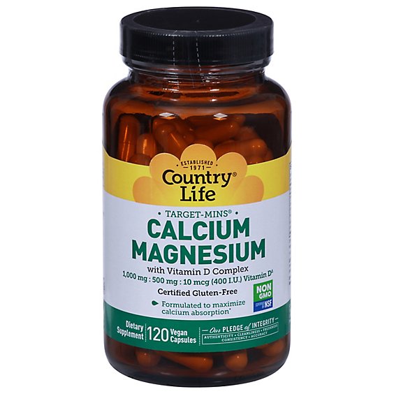 Country Life Target Mins Calcium Magnesium With Vitamin D Complex Vegetarian Capsules - 120 Count