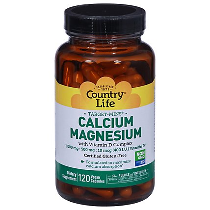 Country Life Target Mins Calcium Magnesium With Vitamin D Complex Vegetarian Capsules - 120 Count - Image 1