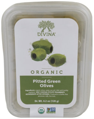 Divina Organic Pitted Green Olives - 4.2 Oz - Image 1