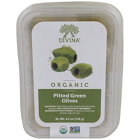 Divina Organic Pitted Green Olives - 4.2 Oz