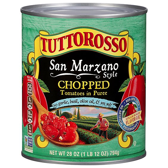 Tuttorosso Tomatoes In Puree Chopped San Marzano Style Garlic Basil Olive Oil & Sea Salt - 28 Oz