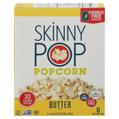 SkinnyPop Microwave Butter Popcorn Microwavable Bags - 6-2.8 Oz