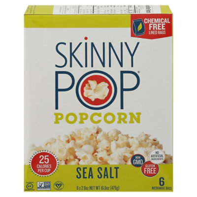 SkinnyPop Microwave Sea Salt Popcorn Microwavable Bags -6-2.8 Oz - Image 2
