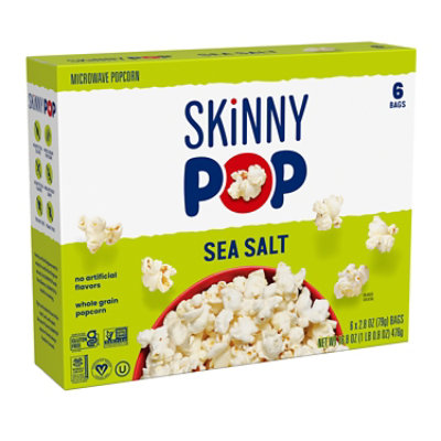 SkinnyPop Microwave Sea Salt Popcorn Microwavable Bags -6-2.8 Oz - Image 1