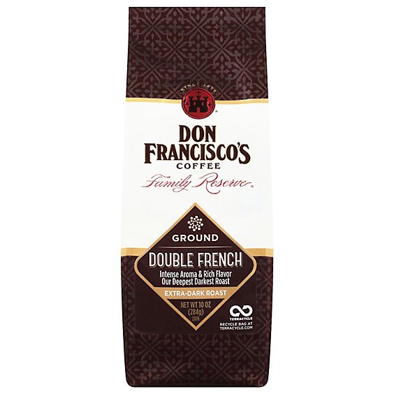 Don Franciscos Coffee Family Reserve Coffee Ground Dark Roast Double French - 10 Oz