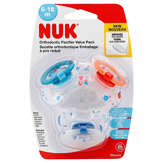 Nuk Pacifier Vlu Sz2 - 3 Count (Colors May Vary)