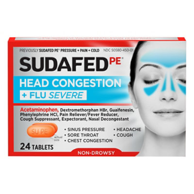 Sudafed PE Head Congestion Plus Flu Severe Tablets - 24 Count - Image 1