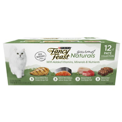 Fancy Feast Cat Food Wet Gourmet Naturals Variety Pack: Beef Chicken Salmon Trout & Tuna - 12-3 Oz - Image 1