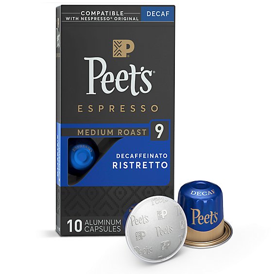 Peet's Coffee Espresso Capsules Decaf Ristretto Intensity 9 Compatible with Nespresso - 10 Count