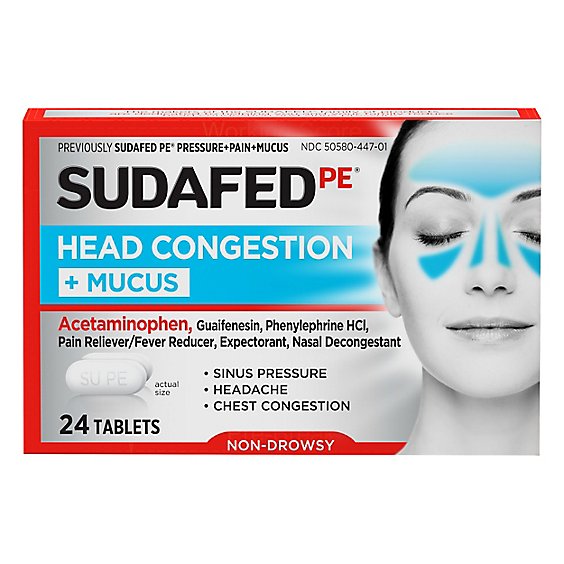 Sudafed Pe Head Congestion Mucus Tblt - 24 Count
