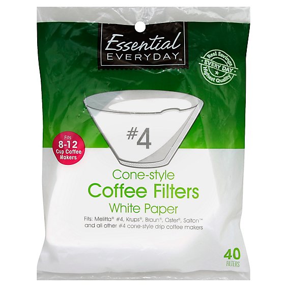 Essential Everyday Coffee Filters Cone Style White Paper No. 4 - 40 Count
