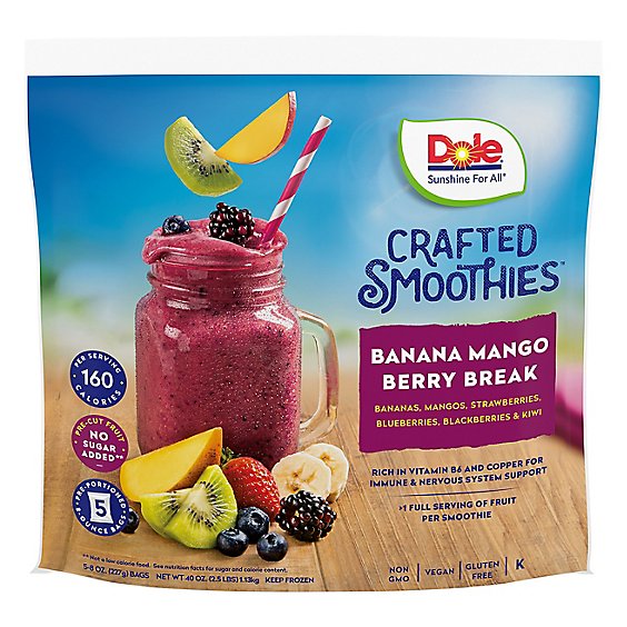 Dole Smoothie Blends Crafted Banana Mango Berry With Lime & Kiwi - 5-8 Oz