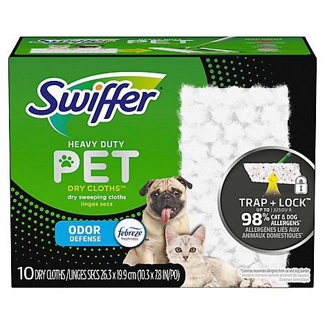 Swiffer Mopping Cloths Dry Pet Heavy Duty With Febereze Odor Defense - 10 Count