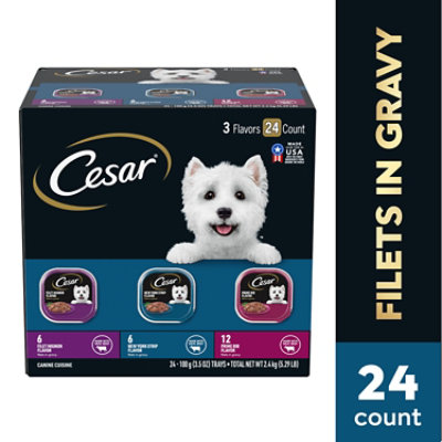 Cesar Filets in Gravy Filet Mignon New York Strip & Prime Rib Adult Wet Dog Food VP - 24-3.5 Oz - Image 1