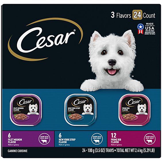 Cesar Filets Filet Mignon New York Strip And Prime Rib Adult Wet Dog Food Variety Pack - 24-3.5 Oz