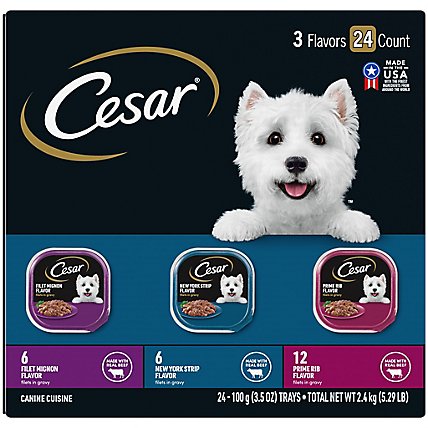Cesar Filets Filet Mignon New York Strip And Prime Rib Adult Wet Dog Food Variety Pack - 24-3.5 Oz - Image 1