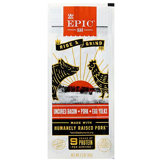 EPIC Bar Rise & Grind Uncured Bacon + Pork + Egg Yolks - 1.5 Oz - Carrs