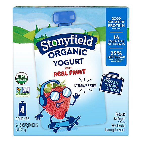 Stonyfield Organic Kids Strawberry Lowfat Yogurt Pouches - 4-3.5 Oz