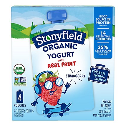 Stonyfield Organic Kids Strawberry Lowfat Yogurt Pouches - 4-3.5 Oz - Image 1