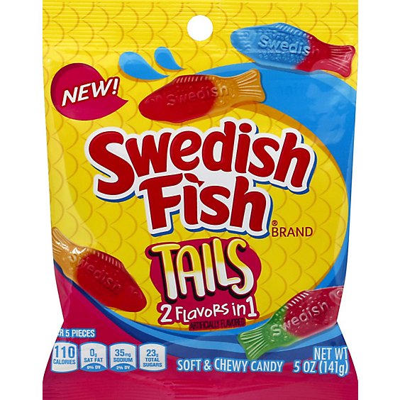 Swedish Fish Candy Soft & Chewy Tails 2 Flavors In 1 - 5 Oz