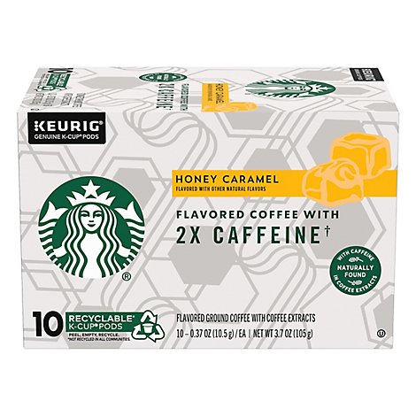 Starbucks Coffee K-Cup Pods Plus 2x Caffeine Honey Caramel Box - 10 Count