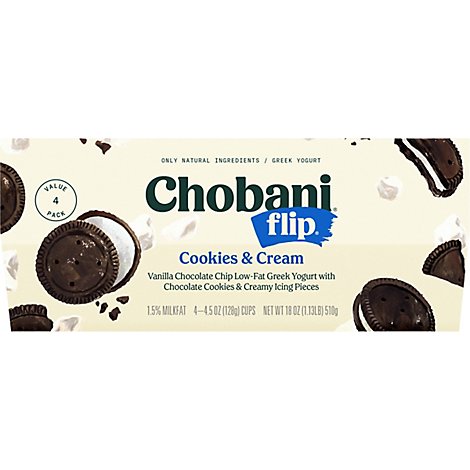 Chobani Flip Yogurt Greek Low Fat Cookies & Cream - 4-5.3 Oz