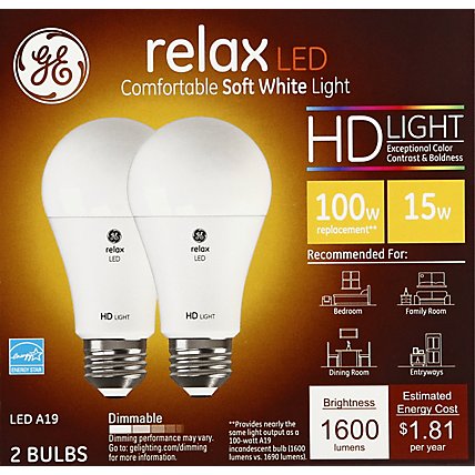 GE Light Bulb Relax LED HD Light Soft White Dimmable 100 Watts A21 - 2 Count - Image 2