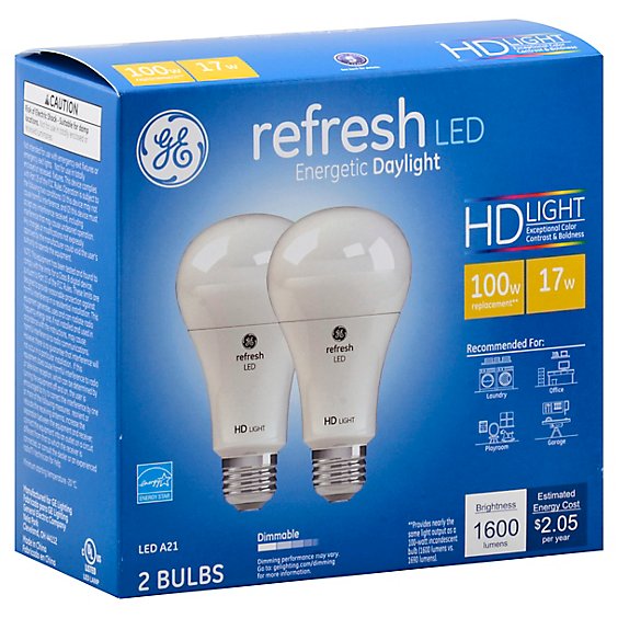 GE Light Bulb Refresh LED HD Light Daylight Dimmable 100 Watts A21 - 2 Count
