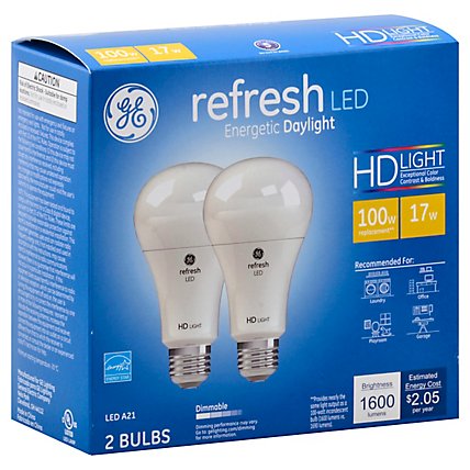 GE Light Bulb Refresh LED HD Light Daylight Dimmable 100 Watts A21 - 2 Count - Image 1