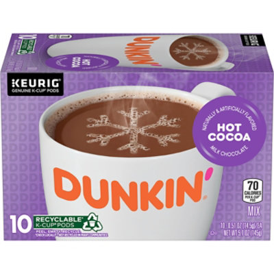 Dunkin Donuts Hot Cocoa K Cup Pods Milk Chocolate - 10-0.51 Oz