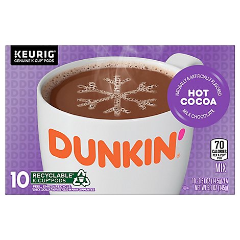 Dunkin Donuts Hot Cocoa K Cup Pods Milk Chocolate - 10-0.51 Oz