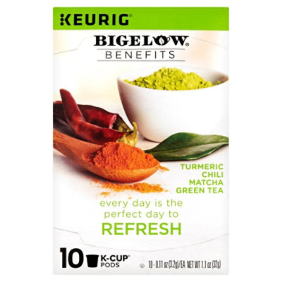 Bigelow Benefits Green Tea K-Cup Pods Turmeric Chili Matcha - 10 Count - Image 1
