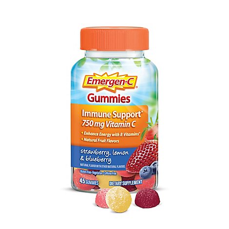 Emergen-C Immune Support Vitamin C Gummies Strawberry Lemon And Blueberry 500 mg - 45 Count