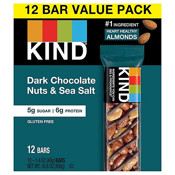 KIND Bar Nuts & Spices Dark Chocolate & Sea Salt - 12-1.4 Oz