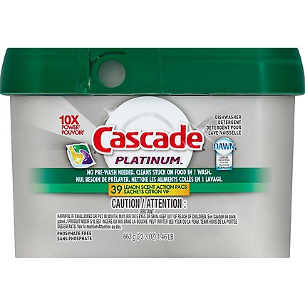 Cascade Platinum Dishwasher Detergent Action Pacs Lemon Scent - 39 Count - Image 2