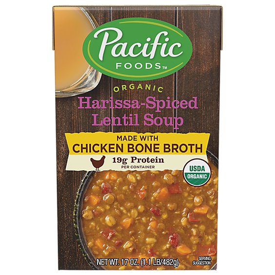 Pacific Foods Organic Soup Harissa Spiced Lentil With Chicken Bone Broth - 17 Oz