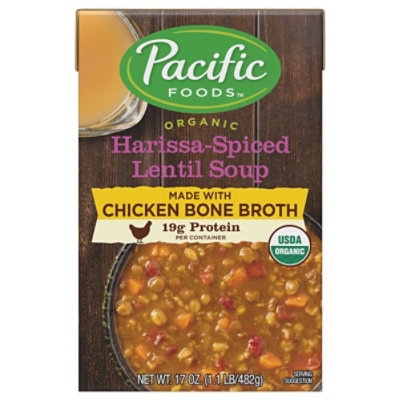 Pacific Foods Organic Soup Harissa Spiced Lentil With Chicken Bone Broth - 17 Oz