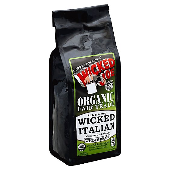 Wicked Joe Coffee Organic Medium Dark Roast Whole Bean Wicked Italian - 12 Oz