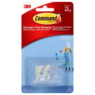 Command Hook 2 Clear Hooks With 4 Clear Strips Small - Each