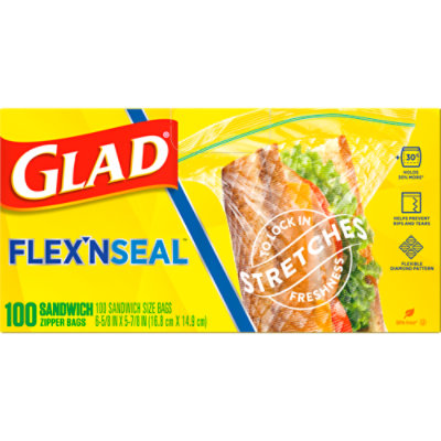 Glad Flex N Seal Food Storage Sandwich Plastic Bags - 100 Count