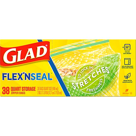Glad Flex N Seal Zipper Bags Quart - 38 Count